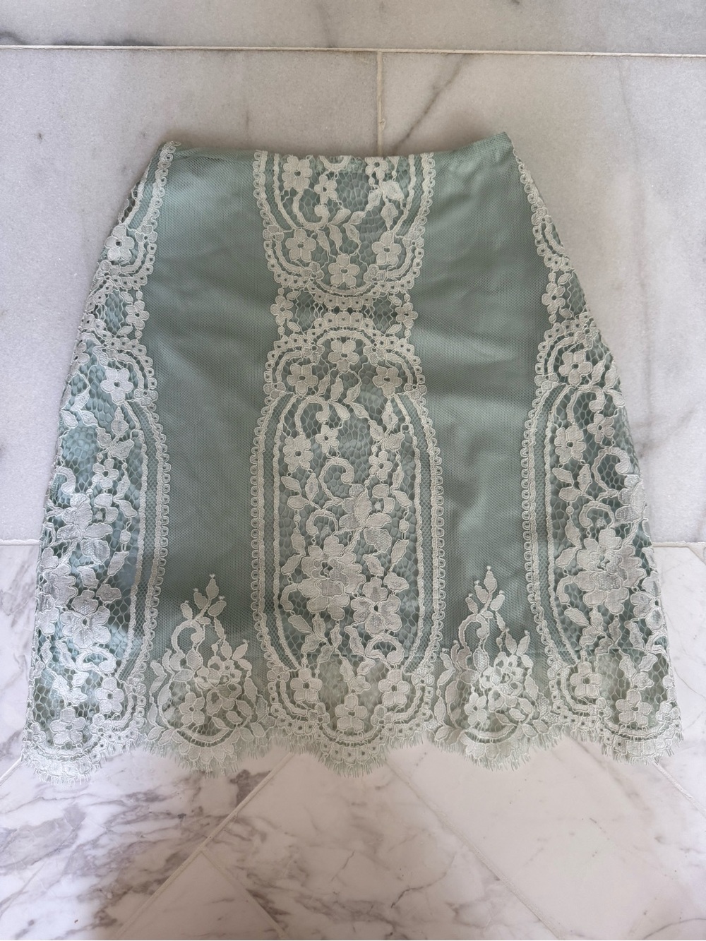 For Love & Lemons Mint Green Lace-Trim Pencil Skirt